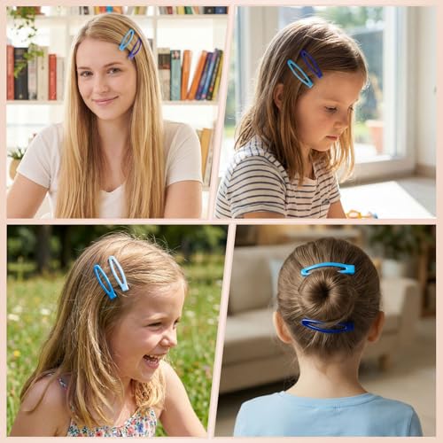 Obeoby 40 Pcs 5 Colors Metal Snap Hair Clips for Women Girls, 2.36 Inch Blue Black Barrettes Accessories Gifts - color: Blue