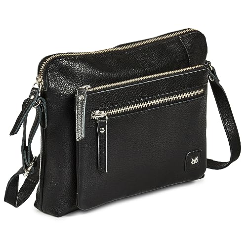 Leather Crossbody Bags for Women Small Soft Genuine Pebbled Sling Shoulder Handbag Crossover Purse with Full Adjustable Strap (Black Nappa) - color: Black Nappa