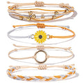 FANCY SHINY Easter Gifts Basket Stuffers Sunflower String Bracelet Boho Braided Rope Wrap Bracelets Cute Summer Beach Surfer Jewelry for Women - color: Dark Orange