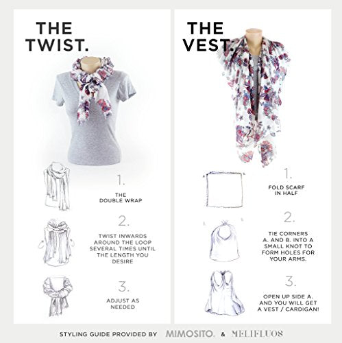 MELIFLUOS DESIGNED IN SPAIN Scarf for Women Lightweight Floral Flower Scarves for Summer Fall Shawl Wrap - color: Barcelona Collection 1 - White Floral