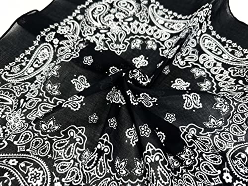 Single Pack Bandanas 60s Premium Cotton Soft Thin Handfeel Large Handkerchief for Men and Women - color: 1 Pack Black