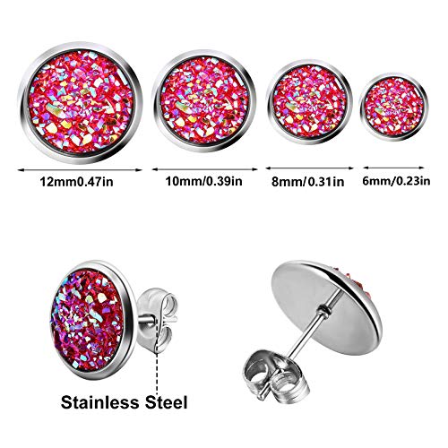 Hicarer 32 Pairs Round Druzy Stud Earrings Bohemian Round Stud Stainless Steel Pierced Earrings Jewelry for Women Graduation Gift - size: 11 mm