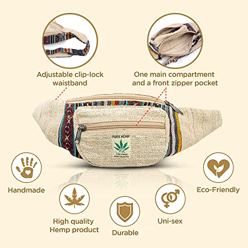 Freakmandu Eco-Friendly Boho Hippie Style Hemp Fanny Pack Hip Waist Bag for Hiking Running Jogging (Beatnik) - color: Beatnik