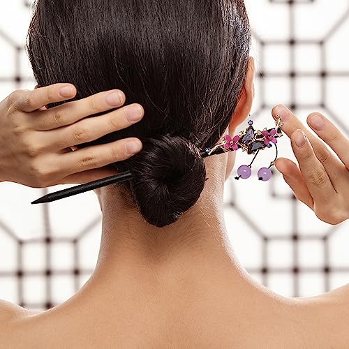 4 PCS Wooden Hair Sticks Chinese Traditional Flower Hair Sticks for Long Hair Hair Chopsticks for Women Girl Classic Vintage Flower