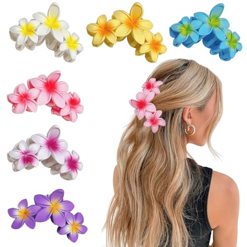 YONOY 6Pcs Flower Hair Clips for Women,Non-Slip Matte Flower Hair Clips for Women,Hawaiian Hair Flower Clip Large Plumeria Strong Hold Hair Claws Banana Cute Clip Beach Hair Accessories - color: Color H