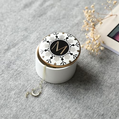 COLLECTIVE HOME - Monogram Jewelry Box, Bohemian Ceramic Trinket Box, Storage for Necklace Ring Bracelet Keys, Birthday Mother's Day Christmas Gift for Women, 3.25" x 2.5" (M) - color: M