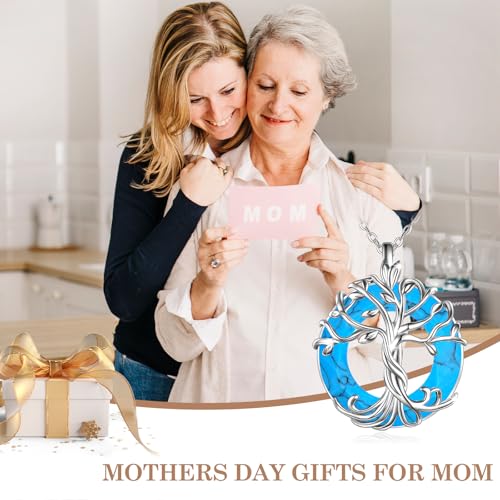 TOUPOP Tree of Life Necklace Gifts for Women 925 Sterling Silver Family Tree Pendant with Crystal Birthday Irish Jewelry Gifts for Women Her Wife Mom - color: 04-White Gold-Turquoise
