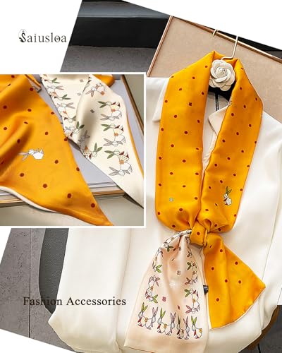 Purse Scarf For Handbags Head Scarves For Women's Hair Bags Scarfs Long Skinny Scarves Fashion Silky - color: A15-little Orange Rabbit
