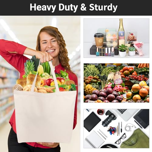 Segarty Canvas Bag with Zipper, 6 Pack 18x15in Blank Canvas Tote Bags for Women, Reusable Tote Bags Aesthetic with Natural Cotton Cloth, Shoulder Strap, Bulk for DIY Grocery Beach Travel Gift - size: 18"x15"x4.7", style: Beige_6pcs