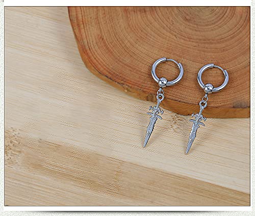 Sword Drop Dangle Small Hoop Earrings for Women Men Stainless Steel Engrave Dagger Halloween Statement Charms Drop Dangling Hoops Cuff Cartilage Wrap Vintage Punk Pray Jewelry - color: Silver