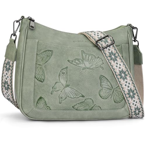 KITEVIUN Crossbody Bags for Women Trendy, Vegan Leather Medium Butterfly Hobo Purse, Women's Shoulder Handbags - color: 04-green