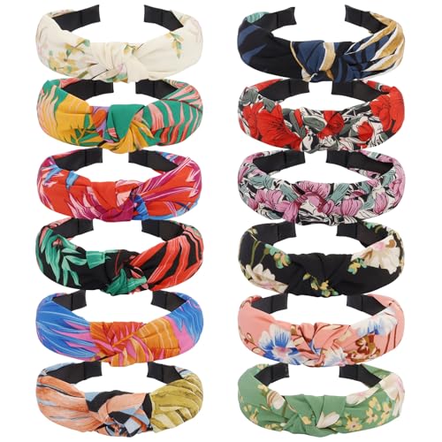 VELSCRUN Headbands for Women Girls 12 Pack Stylish Top Knotted Headbands Flower Headband For Women's Hair Non Slip Women Fashion Head Bands Wide Hairband Mom Sisters Hair Accessories - color: Headband 38