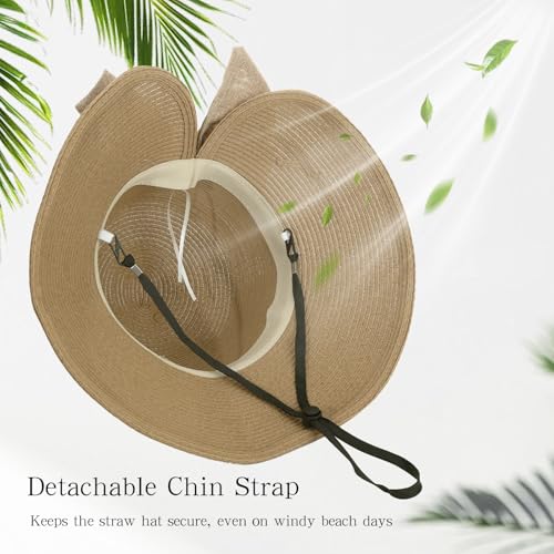 Beach Hats for Women Summer Straw Sun Hats Wide Brim Hat Foldable Packable for Travel Vacation - color: Khaki