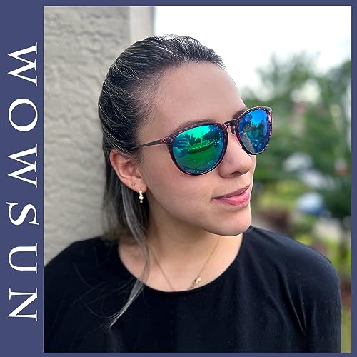 WOWSUN Retro Polarized Sunglasses Womens Trendy Round Classic Glasses - color: 3 Pack: Black+green Lens Leopard Frame+pink Lens Black Frame
