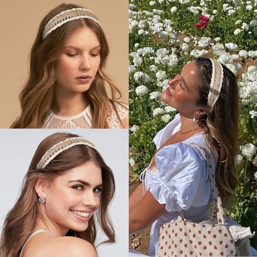 TEBIEKOY Fashion Linen Headbands for Women Wide Cotton Twine Boho Woven Hairband Style Non Slip Head Band Summer Beach Hair Accessory