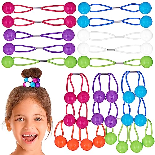 20pc Ponytailers Ponytail Balls Hair Elastics Collection, 18mm -Value | Round Opaque Multicolored Twin Hair Beads Bauble Hair Ties Ponytail Holders, Toddler Kids Bobble Hair Tie. - color: 18m Round