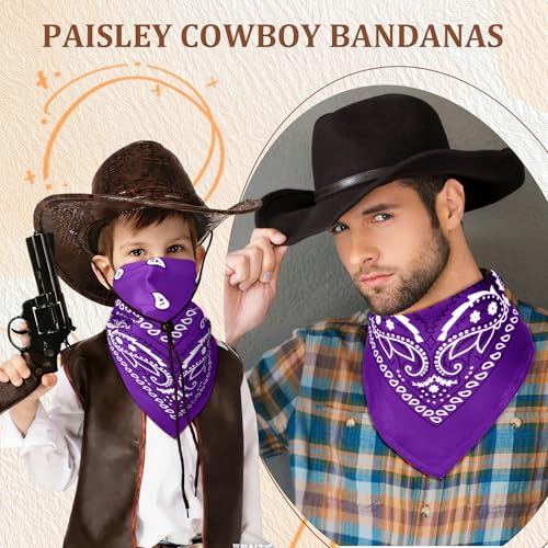 50 Pcs Bandanas Bulk Large Bandana Headband Paisley Cowboy Bandana Scarf Handkerchief for Women Men - color: Purple