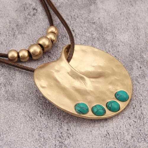 Boho Necklaces for Women Chunky Circle Necklace Layered Boho Circle Leather Choker Necklace Long Vintage Necklaces Bohemian Jewlery Gifts - style: Bohemian Style Necklaces