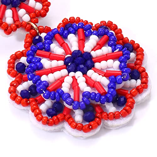 Statement Beaded Drop Earrings for Women Layered Bead Dangle Earrings - color: red blue white