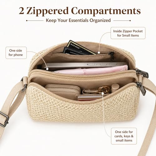 Small Crossbody Bag for Women - color: Straw-off-white-horiz
