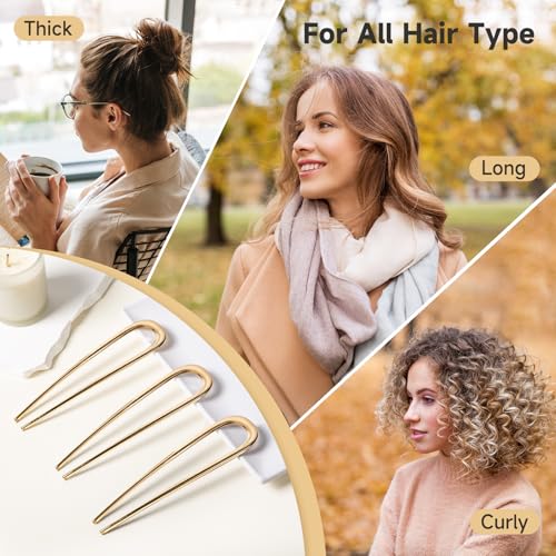 3 PCS French Hair Pins for Women, Metal Hair Pins for Buns, French Twists and Updos, Hair Styling Pins for Thick and Thin Hair, Gold Hair Accessories - color: Gold