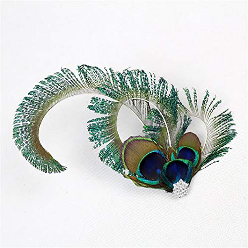 Fascinator Peacock Feather Hair Clips Flapper Headband Art Deco 20's Accessories for Women - color: Feather 01green
