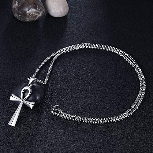 Rehoboth Stainless Steel Ancient Egyptian Coptic Ankh Cross Pendant Necklace for Womens Mens 24 Inch Chain Black Gold Silver - color: Silver