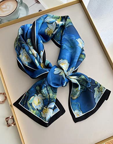 ANDANTINO 100% Silk Scarf for Women 59”*6.3” Long Shawls for Headscarf and Neck- Oblong Hair Wraps with Gift Packed - color: Water Lilies