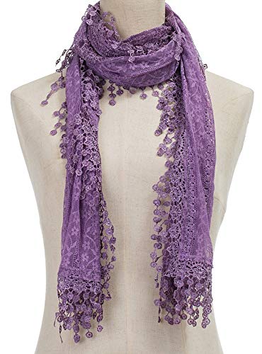 Cindy & Wendy Lightweight Soft Leaf Lace Fringe Scarf Bridal Shawl for Women - color: Light Purple-2