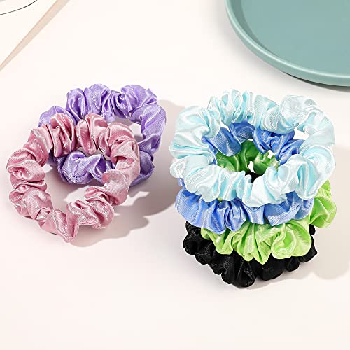 Satin Silk Hair Ties Small Mini Scrunchy for Women Cute Soft No Slip Ponytail Holders 12 Pcs Mini Bulk Scrunchies Elastic Hair Bands for Thick Curly Hair Pony Tails Hair Ties - color: Mixed colors