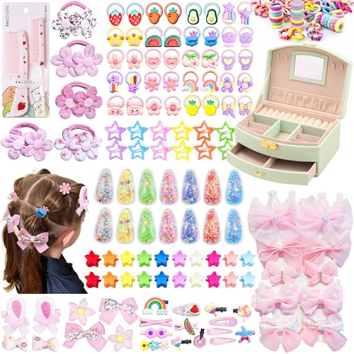 252 Pcs Hair Accessories for Girls Jewlry Box, Back to School Hair Accessory Gift Hair Stuff Storage including Hair Clip,Hair Barrettes,Hair Ties,Hair Bows for Little One Teen Age 3-12 (LIGHT GREEN) - color: LIGHT GREEN