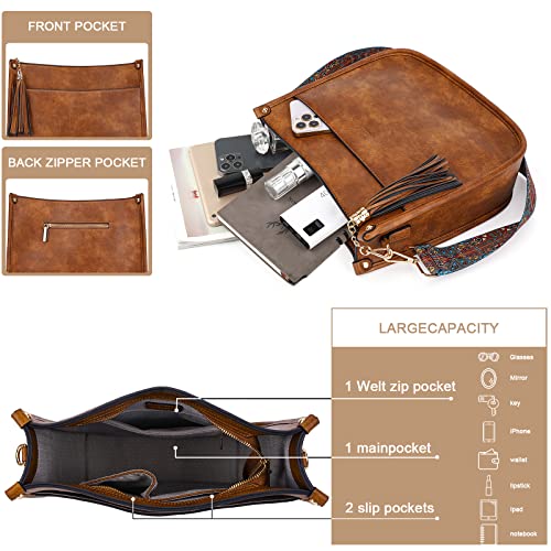HKCLUF Crossbody Bag Purse for Women 2PCS/Set Leather Hobo Handbag Wallet Set With 2Adjustable Guitar Strap Shoulder Bag | Purse - color: 02 Brown