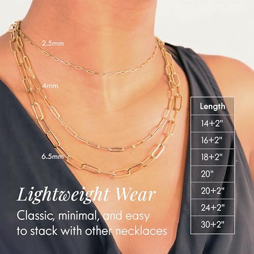 Destin Jewelry Paperclip Chain Necklace for Women, Waterproof 18K Gold Plated Stainless Steel, Hypoallergenic, Adjustable Layering Chain, Tarnish-Resistant, 2.5–6.5mm - color: 18K Yellow Gold Plated Stainless Steel, size: 14" + 2", style: 2.5 MM