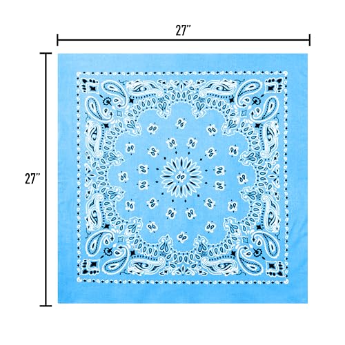 Rothco Trainmen Paisley Bandana 27” x 27” Extra‑Large 100% Cotton Head Wrap Scarf Multi‑Use - color: Light Blue