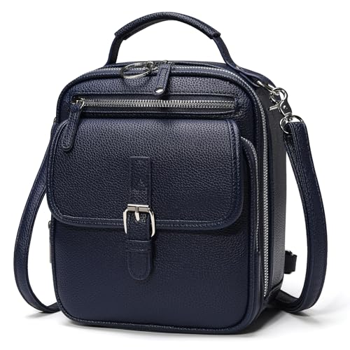 Small Crossbody Bags for Women Vegan Leather Messenger Purses, Vintage Wallet Anti Theft Shoulder Handbags with Card Slots - color: Dark Blue & Handle