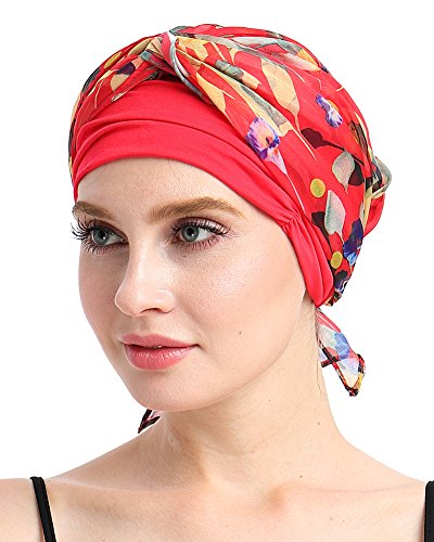 Chemo Headwear Turbans for Women Long Hair Head Scarf Headwraps Cancer Hats - color: Red Floral