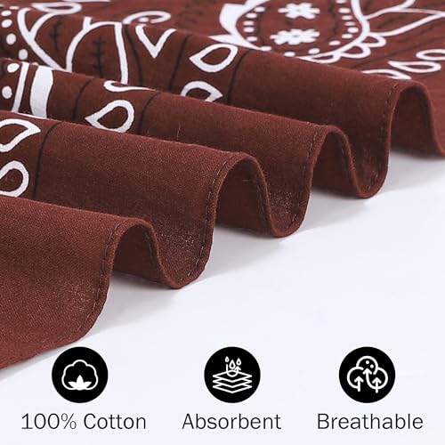 Mochabao 100% Cotton 27" x 27" Large Bandanas for Men & Women, Multi-Purpose Bandana Headbands, Square Head Scarf - color: Red/Black/Brown/Sage Green