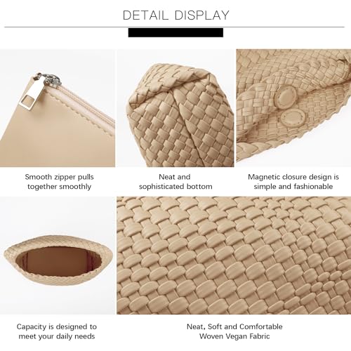 Woven Purses Bag for Women, Vegan Leather Handwoven Bags with Mini Handmade Purse - color: Apricot