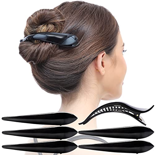 RC ROCHE 6 Pcs Duck Bill Alligator Hair Clips for Women Sectioning Flat Claw Long Thick Hair Inner Teeth Curved Styling Jaw Strong Secure Grip Salon, Large Black - color: (Large) Black