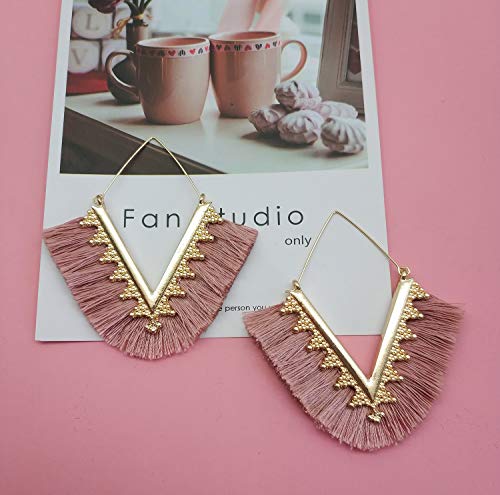 Tassel Hoop Earring Statement Thread Dangle Earrings Stylish Long Fringe Drop Earrings Lightweight Long Swingy French Hook Earrings for Women - color: A Purple