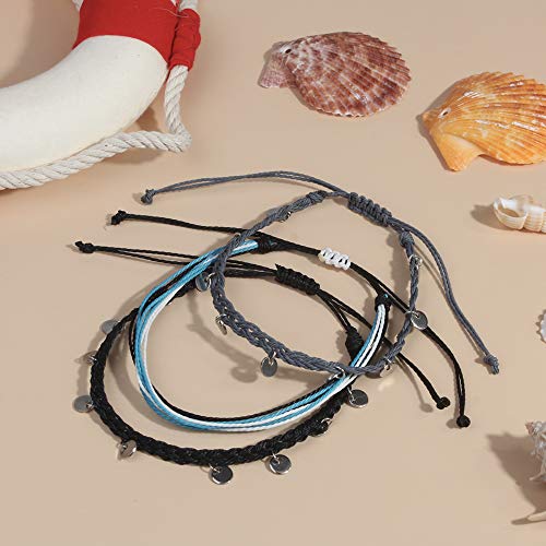 FANCY SHINY String Ankle Bracelets Waterproof Rope Anklets Braided Beach Boho Coin Anklets Cute Friendship Foot Jewelry for Women - style: Black Gray Disc
