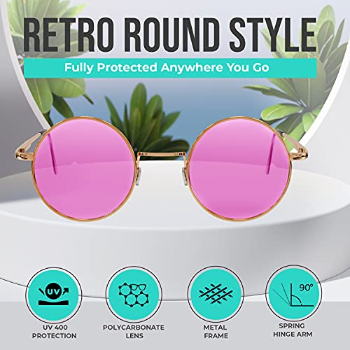 Retro Round Sunglasses Small Colored Lens Hippie Glasses - style: Pink