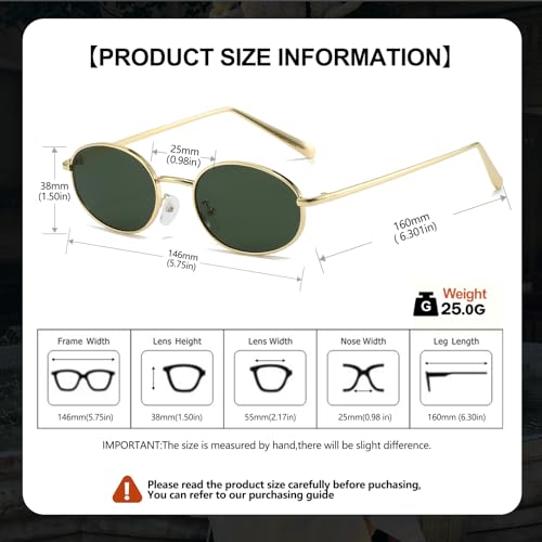Retro Oval Sunglasses for Women Men 90s Trendy Small Round Gold Sun Glasses Fashion Narrow Metal Frame Shades - color: Gold/G15