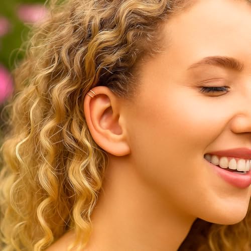 Gold Ear Cuff – Handmade Minimalist Fake Helix Cartilage Earring, No Piercing Needed – 0.7mm Gauge Thin Clip-On Goldfield Ear Cuff for Everyday Wear