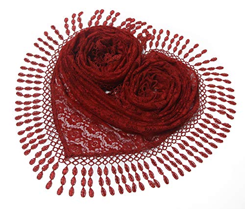 Cindy & Wendy Floral Embroidered Lace Triangle Scarf for Women - color: Red-8xh