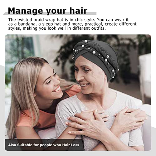 African Women Turban Caps Pre-Tied Twisted Turbans Head Scarf for Women Hair Wraps Cover Beanie Cancer Chemo Headwear - color: 1 Pack Twisted Braid: With Pearls Grey
