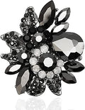 CSY Luxury Women's Austrian Crystal Leaves Flower Big Cocktail Statement Rings Stretch Adjustable Ring Jewelry Accessories - color: Black