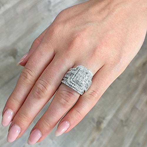 925 Sterling Silver Shiny Full Diamond Gemstone Ring Cubic Zirconia Rings Fold Wear Bridal Sets CZ Diamond Multi Row Ring Eternity Engagement Wedding Band Ring For Women (US Code 6) - size: US Code 6