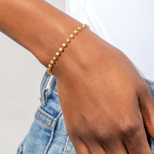 BENEIGE Women Bracelet 14K Gold Plated Paperclip Satellite Bead Ball Oval Cuba Cable Box Chain Daily Charm Layered Link Silver Bracelets Adjustable Jewelry - style: Beaded Square