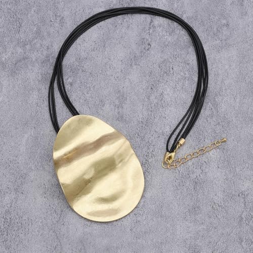 GelConnie Leather Necklace for Women Large Pendant Long Brown Necklace Circle Leather Choker Vintage Sweater Necklace Gold Chunky Boho Necklaces for Women - style: Boho Sweater Necklace